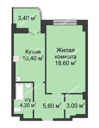 1 комнатная квартира 43,8 м² - ЖК 8 марта