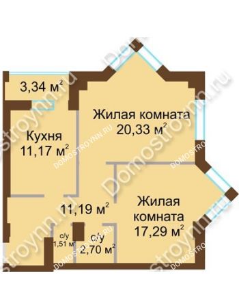 2 комнатная квартира 65,4 м² - ЖК Грани