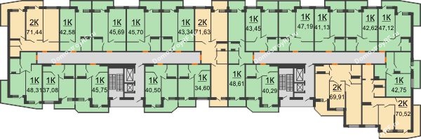 Планировка 3 этажа в доме № 77, Литер 4 в ЖК Дуэт