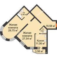 2 комнатная квартира 99,57 м², ЖК На Владимирской - планировка