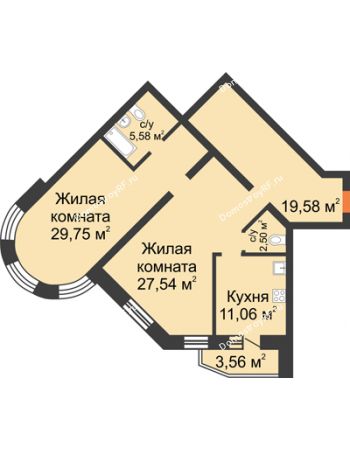 2 комнатная квартира 99,57 м² - ЖК На Владимирской