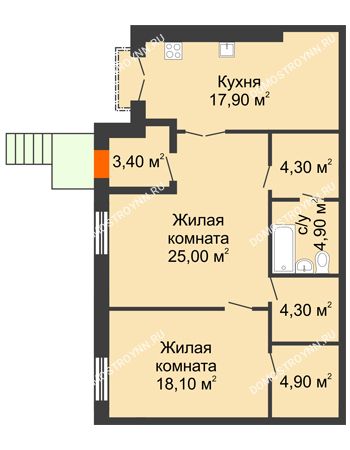 2 комнатная квартира 82,8 м² - ЖД по ул. Кирова