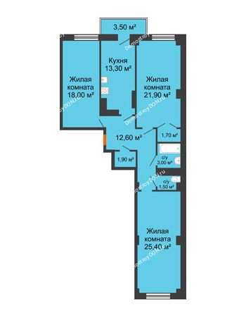 3 комнатная квартира 101,52 м² в ЖК Сокол Градъ, дом Литер 3