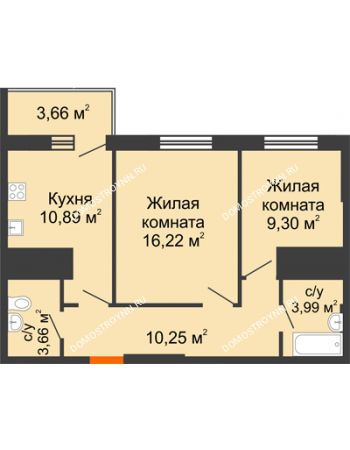2 комнатная квартира 57,87 м² - ЖК Комарово