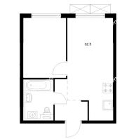 1 комнатная квартира 32,5 м² в ЖК Савин парк, дом корпус 8 - планировка