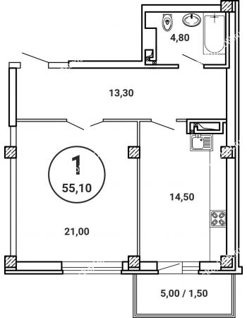 1 комнатная квартира 55,1 м² в ЖК Лебедь, дом № 50