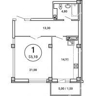 1 комнатная квартира 55,1 м² в ЖК Лебедь, дом № 50 - планировка