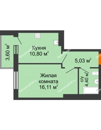 1 комнатная квартира 39,94 м² в ЖК Днепровская Роща, дом № 1