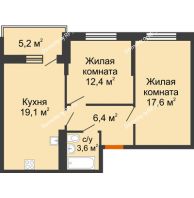 2 комнатная квартира 59,3 м² в ЖК Отражение, дом Литер 1.2 - планировка