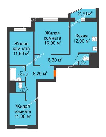 3 комнатная квартира 72,7 м² в ЖК Левенцовка парк, дом Корпус 8-7
