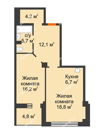 2 комнатная квартира 61,5 м² в ЖК Перья, дом № 1, 4 этап