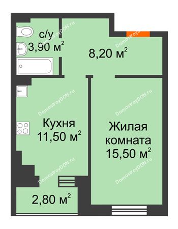 1 комнатная квартира 39,8 м² в Микрорайон Прибрежный, дом № 8