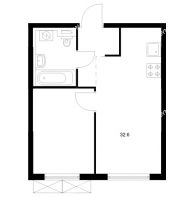 1 комнатная квартира 32,6 м² в ЖК Савин парк, дом корпус 8 - планировка