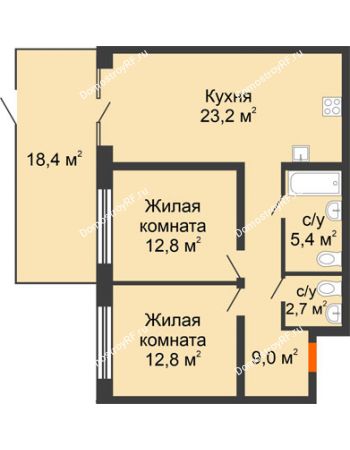 2 комнатная квартира 84,66 м² в ЖК Андерсен парк, дом ГП-5