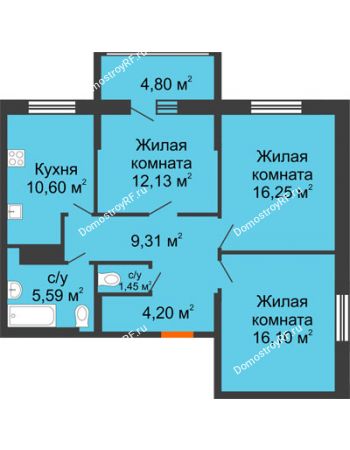 3 комнатная квартира 78 м² в Макрорайон Амград, дом № 1