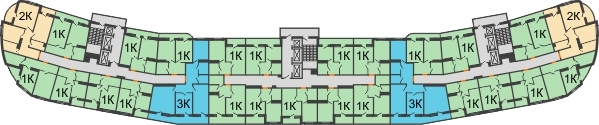 Планировка 20 этажа в доме Литер 12 в ЖК Фонтаны