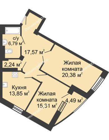2 комнатная квартира 80,63 м² - ЖК Юбилейный