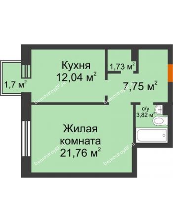 1 комнатная квартира 47,61 м² в ЖК Новоостровский, дом № 2 корпус 1