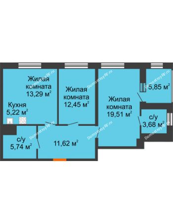 2 комнатная квартира 74,43 м² - ЖК Русский Авангард