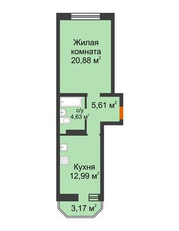 1 комнатная квартира 45,06 м² в ЖК Светлоград, дом Литер 15
