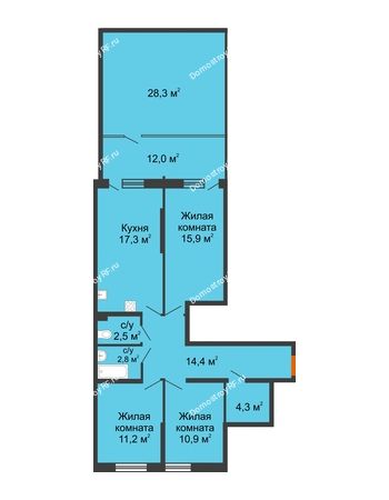 3 комнатная квартира 119,6 м² в ЖК Самолет, дом 4 очередь - Литер 22
