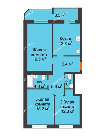 3 комнатная квартира 87,5 м² в ЖК Острова, дом 4 этап (второе пятно застройки)