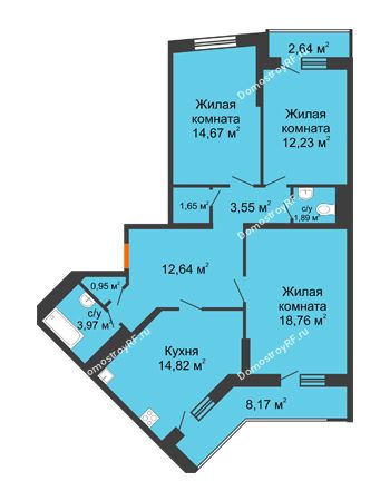 3 комнатная квартира 91,25 м² - ЖК Сограт