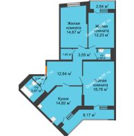3 комнатная квартира 91,25 м², ЖК Сограт - планировка