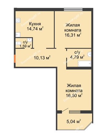 2 комнатная квартира 64,06 м² в ЖК Квартет, дом ГП-227