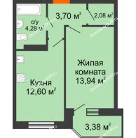 1 комнатная квартира 37,61 м² в ЖК Свобода, дом №2 - планировка