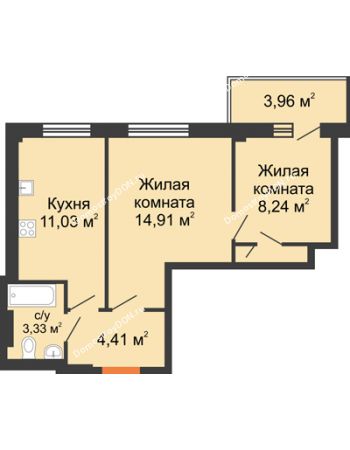 2 комнатная квартира 44,1 м² - ЖК Дом на 14-й Линии