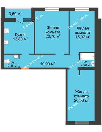 3 комнатная квартира 89,88 м² в ЖК Новая Самара, дом № 44