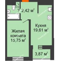1 комнатная квартира 43,76 м² в ЖК Набережный квартал, дом ГП-4 - планировка
