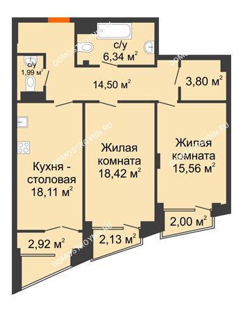 2 комнатная квартира 82,16 м² - Клубный дом на Ярославской