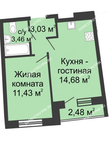 1 комнатная квартира 33,7 м² в ЖК Ватсон, дом № 5