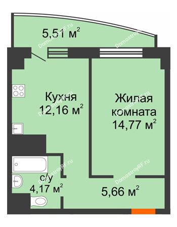1 комнатная квартира 42,27 м² в ЖК Нива, дом №37