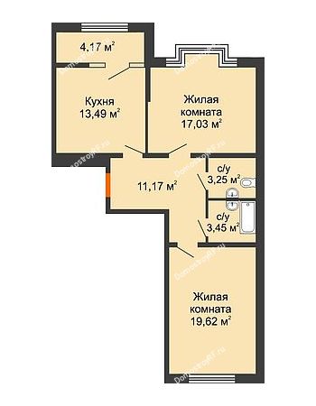 2 комнатная квартира 70,1 м² - ЖК Сердце