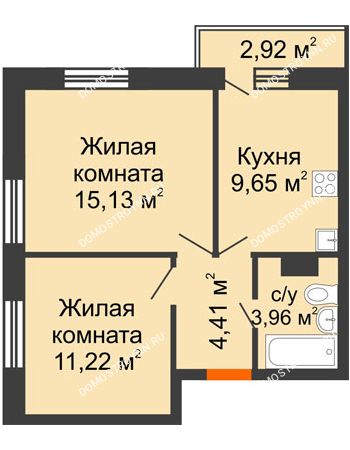 2 комнатная квартира 45,24 м² - ЖК Зеленый берег Life