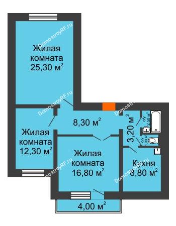 3 комнатная квартира 79,4 м² - Жилой дом пр. Ленинградский, 26 г. Железногорск