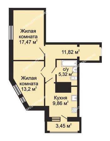 2 комнатная квартира 59,4 м² - ЖК Гелиос