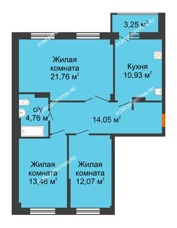 3 комнатная квартира 78,67 м² - ЖК Семейный