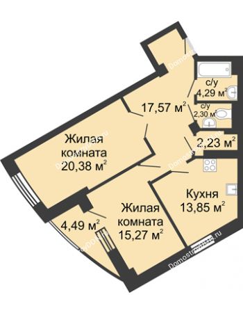 2 комнатная квартира 80,38 м² - ЖК Юбилейный