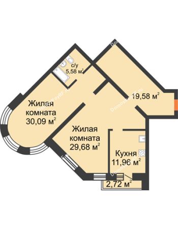 2 комнатная квартира 100,7 м² - ЖК На Владимирской