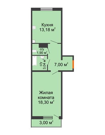 1 комнатная квартира 44,32 м² в ЖК Торпедо, дом № 17