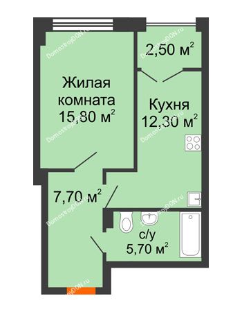 1 комнатная квартира 44,2 м² - ЖК Гагарин