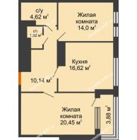2 комнатная квартира 69,59 м², ЖК Гран-При - планировка