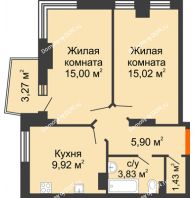 2 комнатная квартира 53,06 м² в ЖК Сердце Ростова 2, дом Литер 1 - планировка
