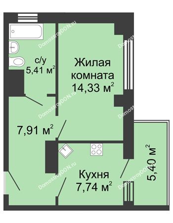 1 комнатная квартира 37,01 м² в ЖК Мега, дом № 116, секция 2