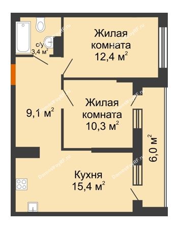 2 комнатная квартира 53,6 м² в ЖК Самолет, дом 4 очередь - Литер 22