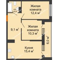 2 комнатная квартира 53,6 м² в ЖК Самолет, дом 4 очередь - Литер 22 - планировка